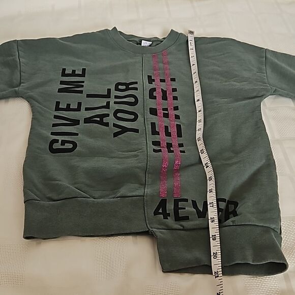 Spark Girl's Asymmetric Hem Long Sleeves Sweater Green/ Pink Size 8 - Picture 9 of 16